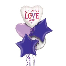 Love You Hanging Hearts Purple Balloon Bouquet
